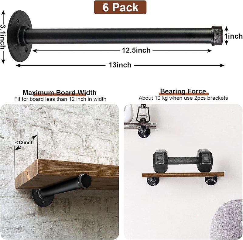 Pintuson 6 Pcs Industrial Pipe Clothes Bar 12 Inch - Wall Mount Clothing Rack - Face Out Wall Clothing Rods for Commercial Retail Boutique Shirt Display - Image 2